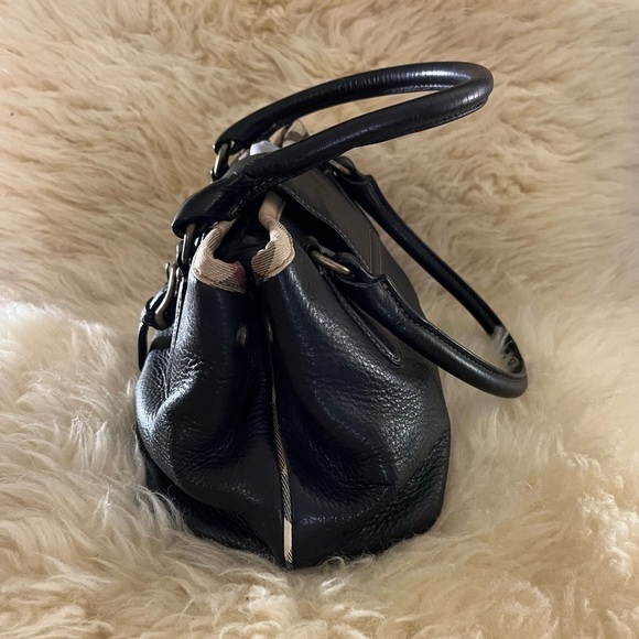 Burberry Black Leather Plaid Trim Satchel Bag - Picture 3 of 9